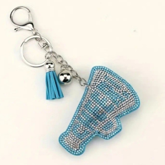 Bling Cheer Crystal Rhinestone Keychain Bag Charm With Blue Tassel - Picture 5 of 10